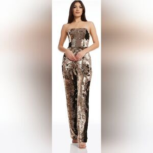 Dress The Population Andy Sequin Strapless Jumpsuit New Size XXL Gold